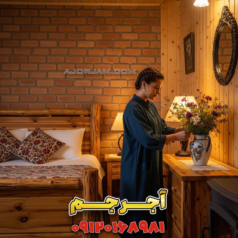 ترکیب دو عنصر طبیعی یعنی آجر و چوب، همیشه نتیجه‌ای دلنشین و صمیمی به همراه دارد. این ترکیب برای ساختن یک اتاق خواب دنج و راحت به سبک روستیک (Rustic) یا کلبه‌ای (Cabin) ایده‌آل است. • چگونه اجرا کنیم؟ دیوار آجری اتاق خواب خود را با کفپوش چوبی، سقف با تیرهای چوبی نمایان (Exposed Beams) یا یک دیوارپوش چوبی در دیوار مقابل، ترکیب کنید. استفاده از مبلمان چوبی دست‌ساز و پارچه‌های پشمی و بافتنی، این حس دنج و گرم را تکمیل می‌کند.