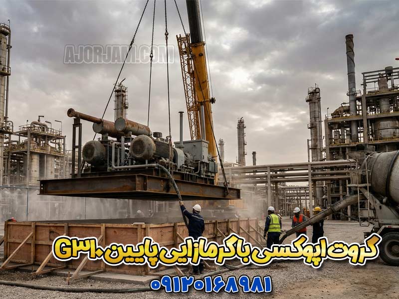 اجرای گروت اپوکسی EG 310 زیر تجهیزات صنعتی اجرای گروت اپوکسی کم گرما EG 310 زیر بیس پلیت ماشین آلات