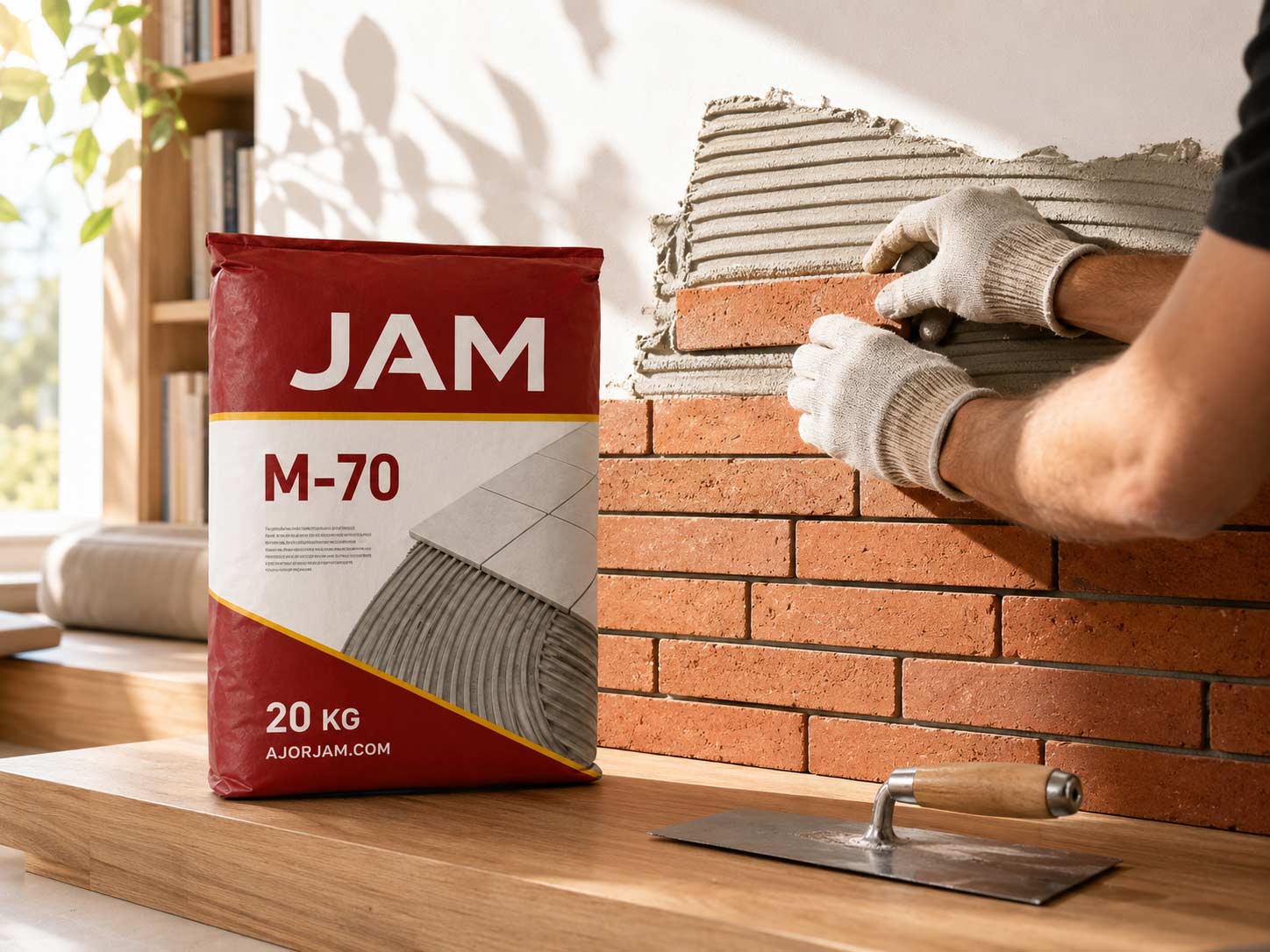 اجرای آجرنمای داخلی با چسب پودری طوسی جم M-70