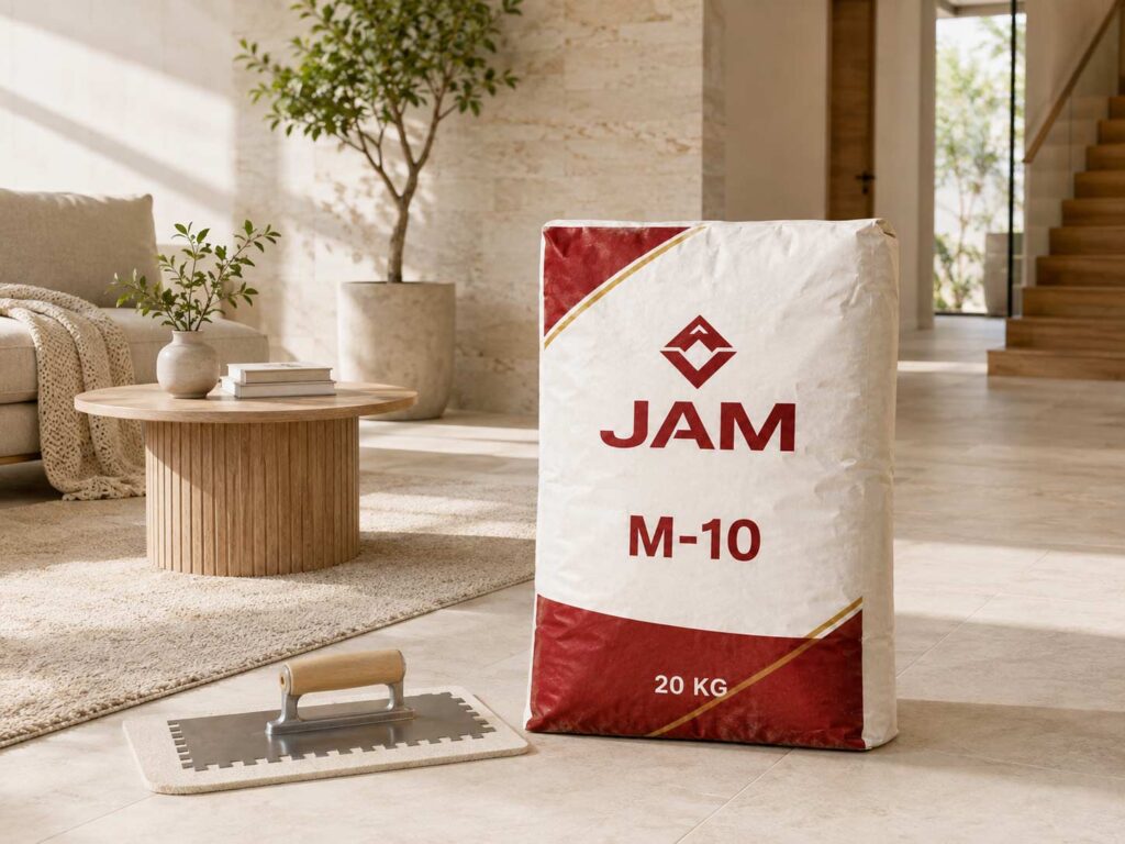 فضای نهایی با کف و دیوار سنگی | چسب جم M-10